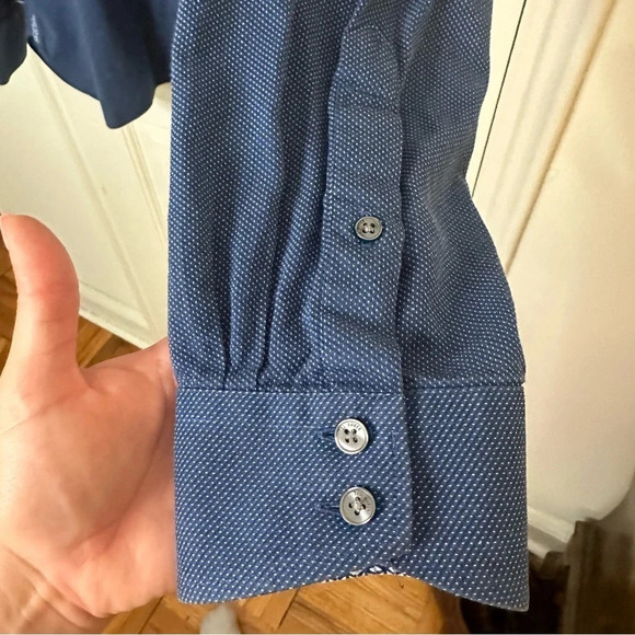 TED BAKER Blue Endurance Button Down Shirt 17 (US 2XL) Geometric Pattern Lining - Picture 8 of 8
